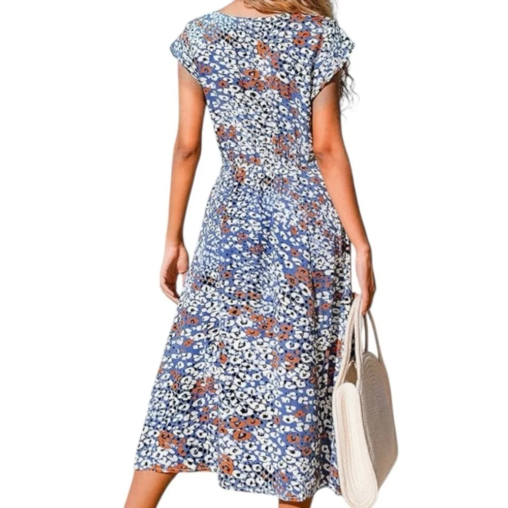 NWT CUPSHE Leopard Print Cutout Knot Front Short Sleeve Midi Dress Size Small